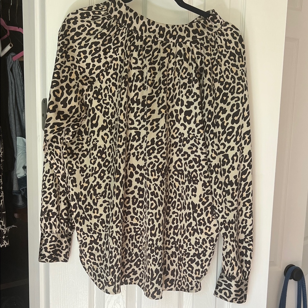 LOFT Animal Print Blouse - Black and Cream